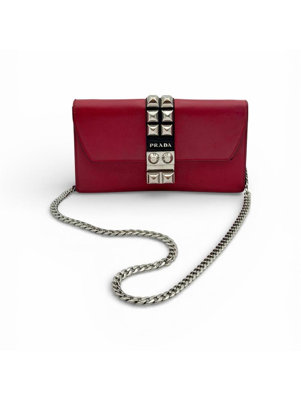 Prada City Calf Leather Elektra Wallet On Chain β Red